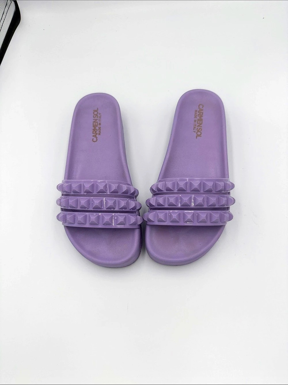 Carmen Sol Franco 3 Strap Slides Purple US 6